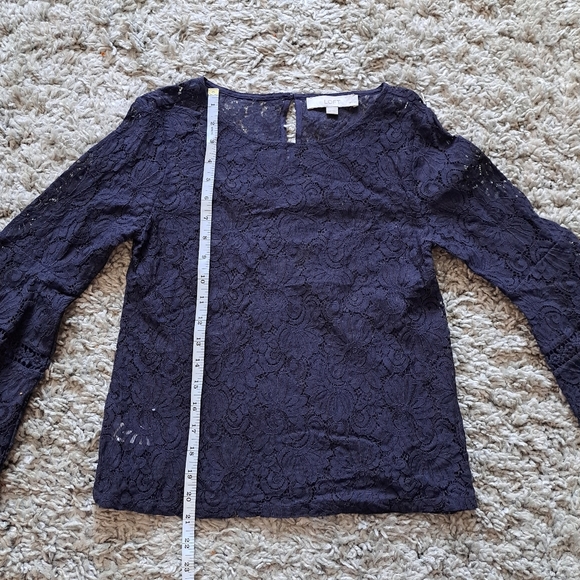 LOFT | Navy blue lace blouse with bell sleeves - Picture 9 of 11